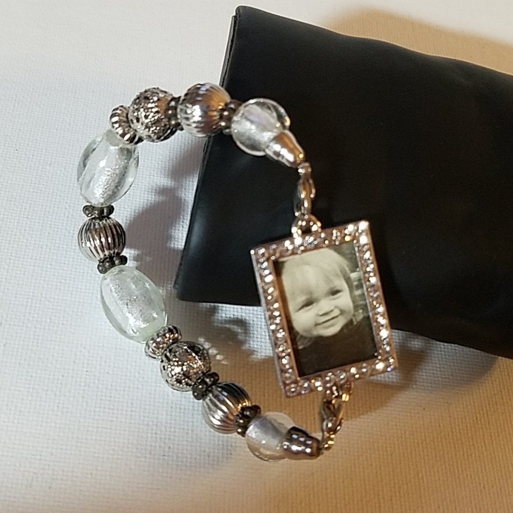 Rhinestone Silver Beaded 7" Photo Frame Bracelet